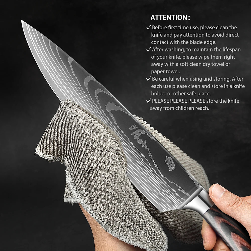 XITUO Chef knife 1-10Pcs Kitchen Knives Set Laser Damascus Patt