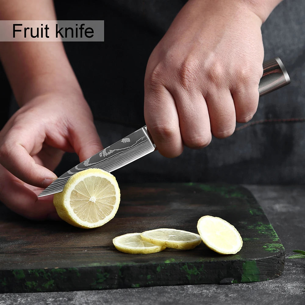 XITUO Chef knife 1-10Pcs Kitchen Knives Set Laser Damascus Patt