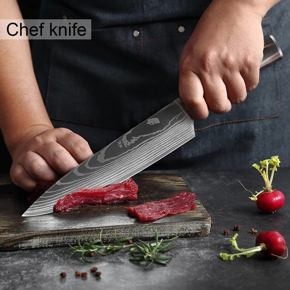 XITUO Chef knife 1-10Pcs Kitchen Knives Set Laser Damascus Patt