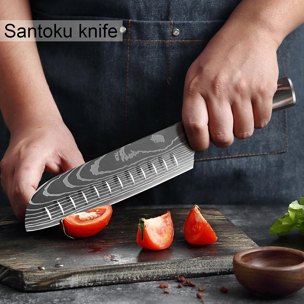 XITUO Chef knife 1-10Pcs Kitchen Knives Set Laser Damascus Patt