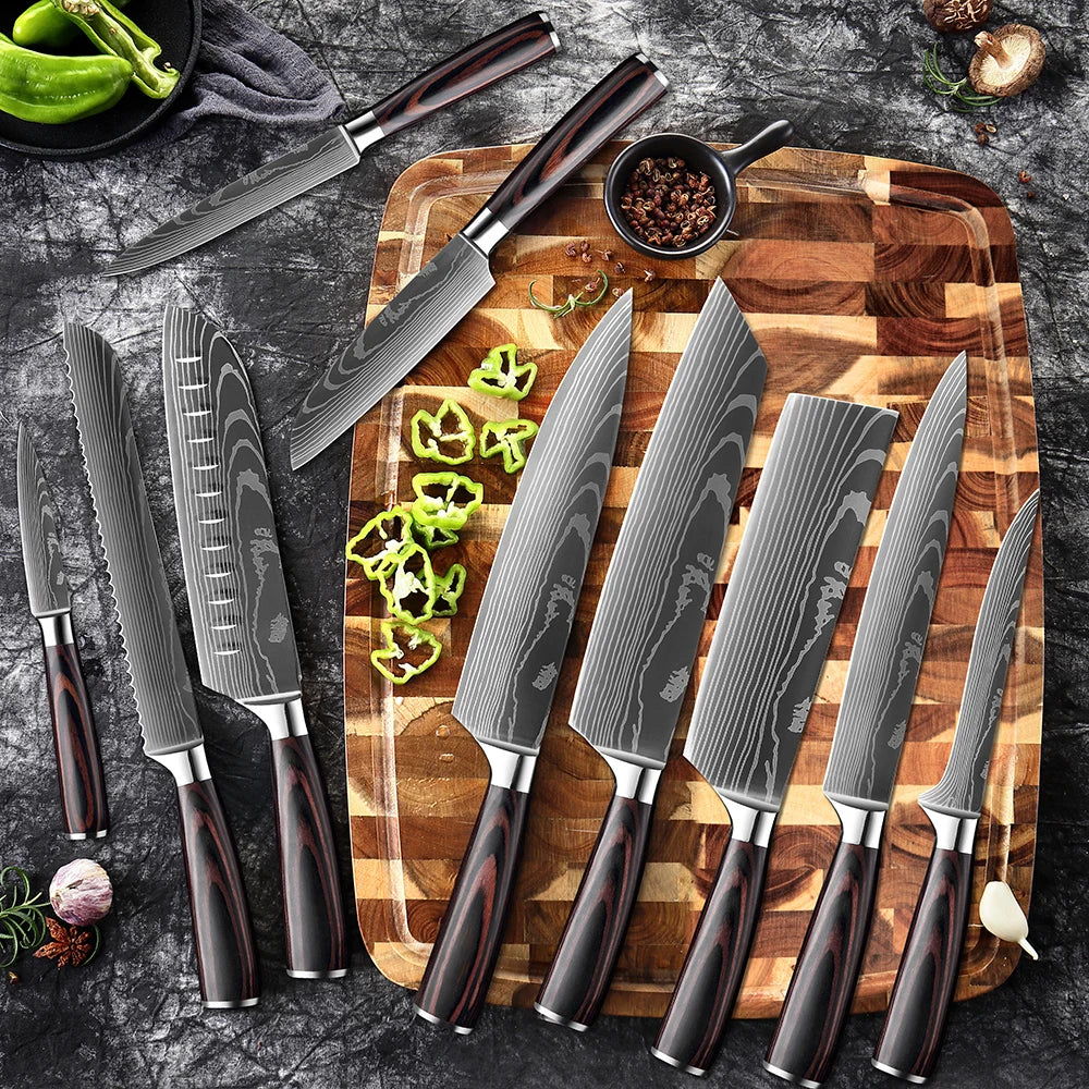 XITUO Chef knife 1-10Pcs Kitchen Knives Set Laser Damascus Patt