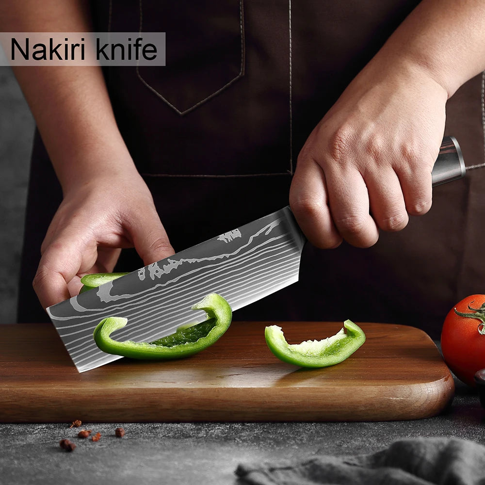 XITUO Chef knife 1-10Pcs Kitchen Knives Set Laser Damascus Patt