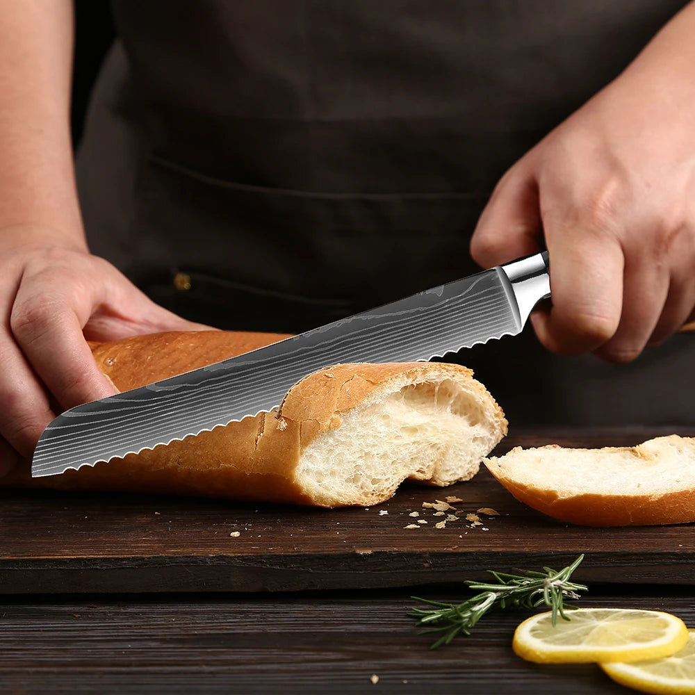 XITUO Chef knife 1-10Pcs Kitchen Knives Set Laser Damascus Patt