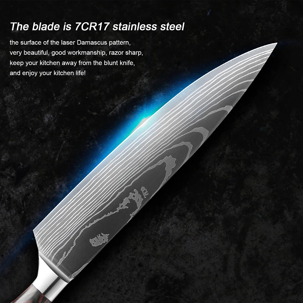 XITUO Chef knife 1-10Pcs Kitchen Knives Set Laser Damascus Patt