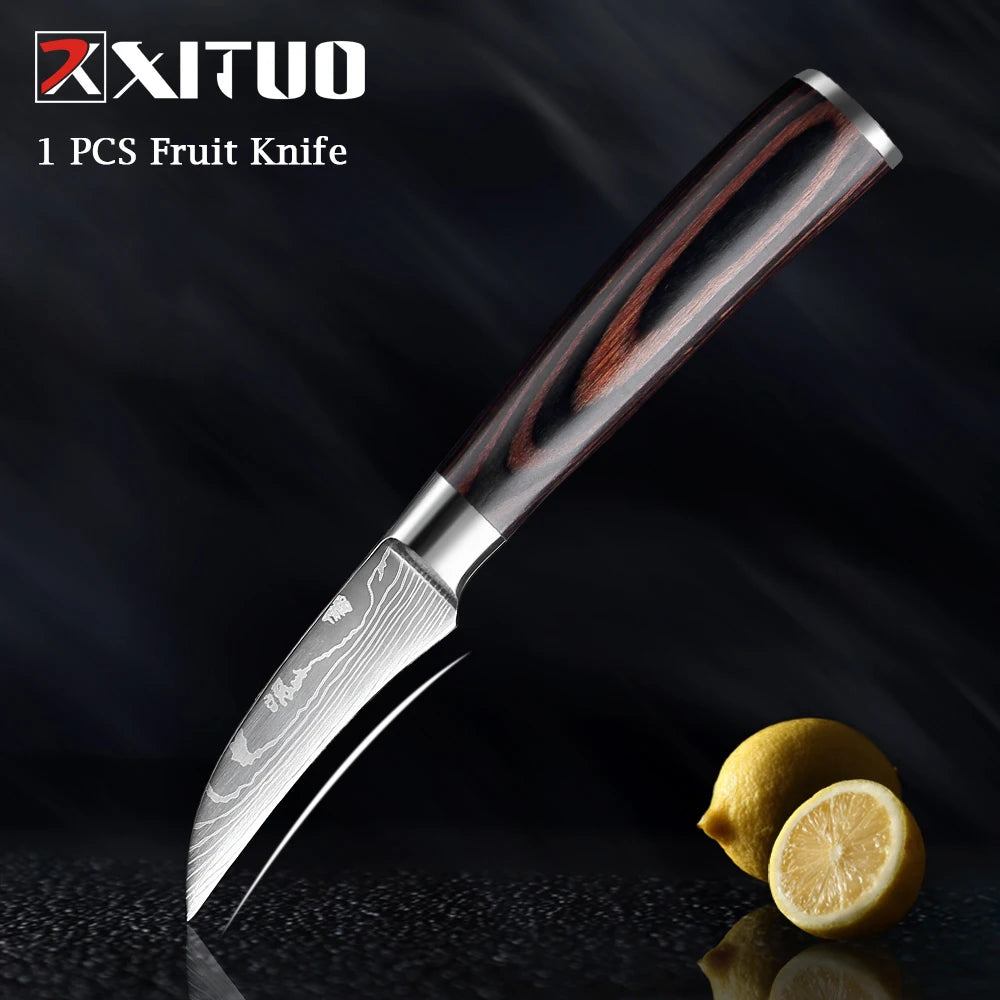 XITUO Chef knife 1-10Pcs Kitchen Knives Set Laser Damascus Patt