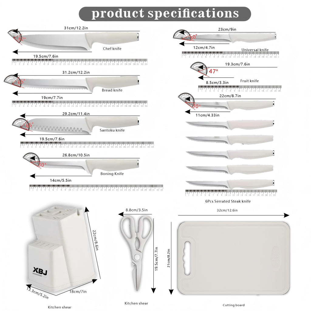 15 pieces kitchen stainless steel knife set