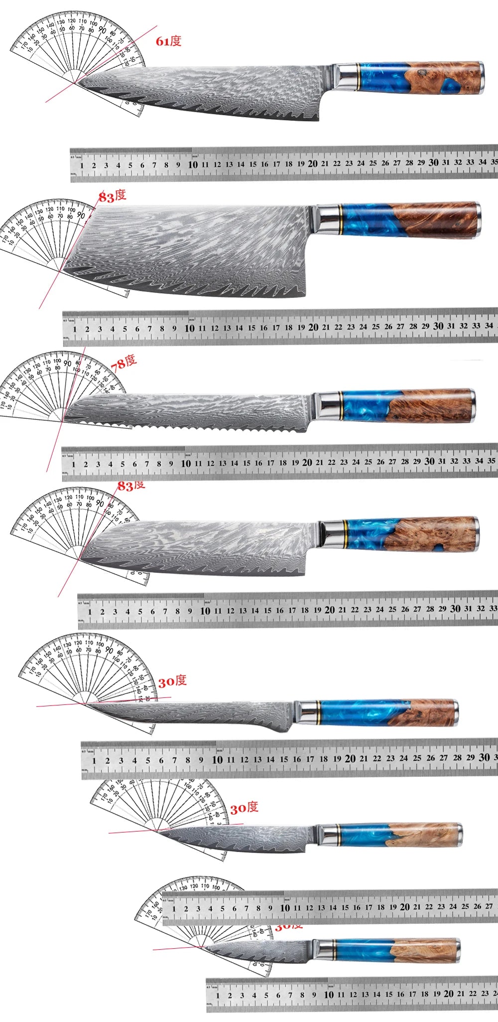 kitchen knife set Damascus Steel Set for Meat Cutting Sushi Peeling