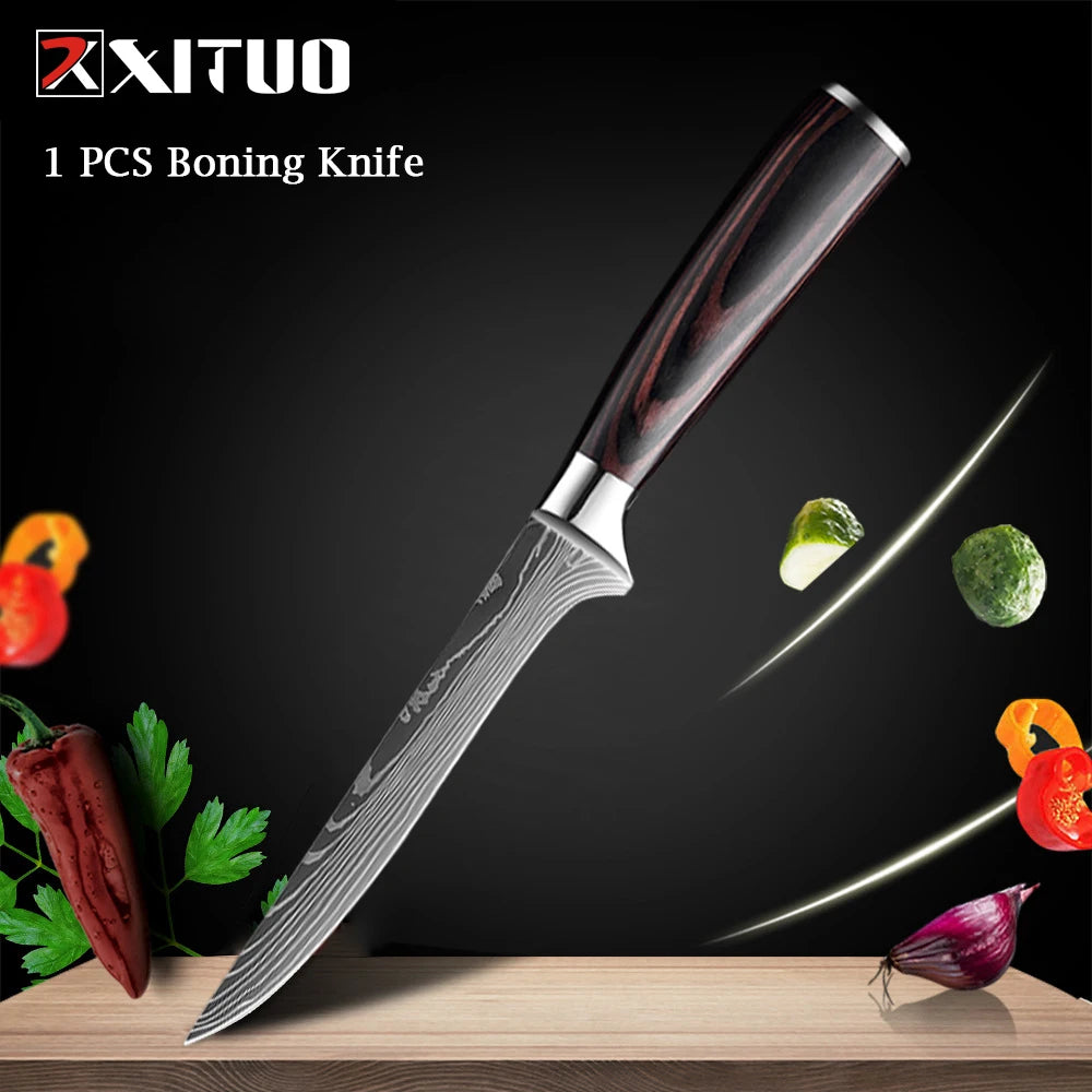 XITUO Chef knife 1-10Pcs Kitchen Knives Set Laser Damascus Patt