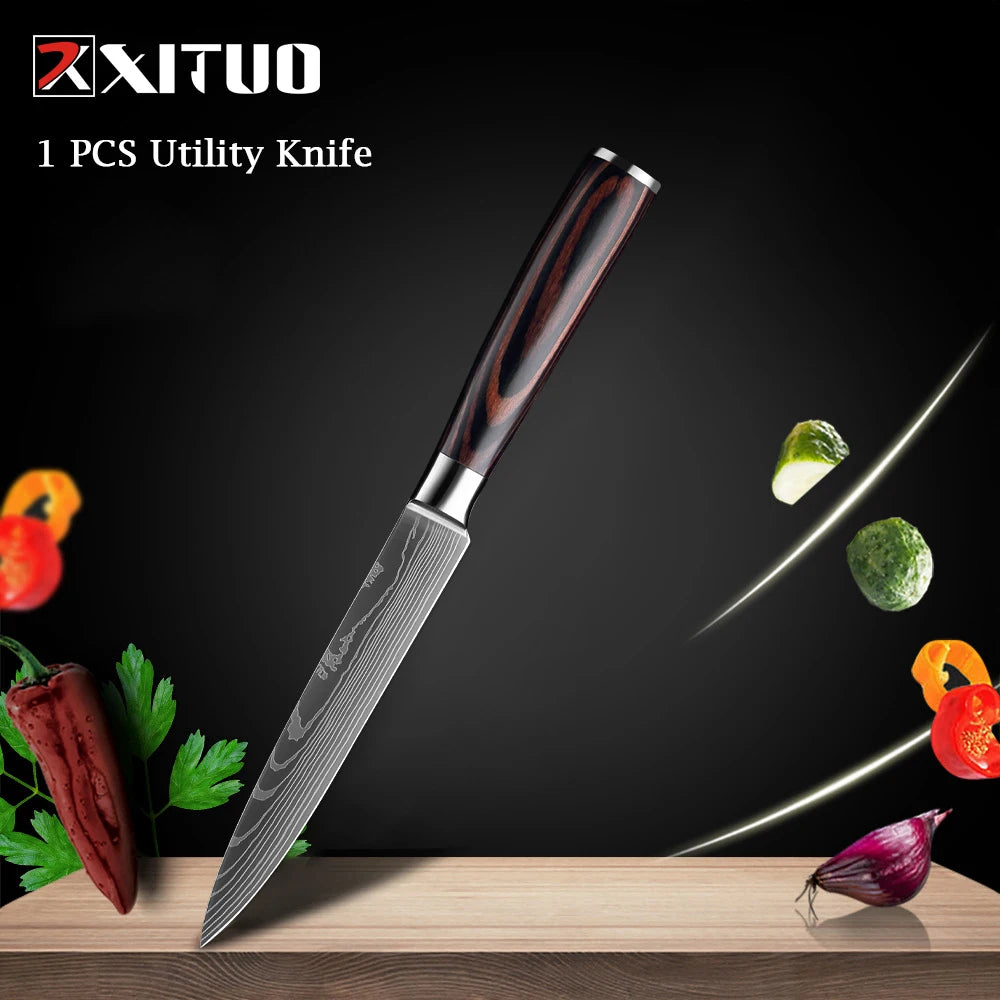 XITUO Chef knife 1-10Pcs Kitchen Knives Set Laser Damascus Patt