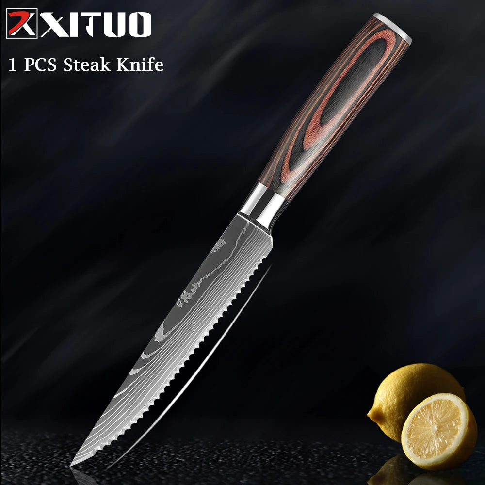 XITUO Chef knife 1-10Pcs Kitchen Knives Set Laser Damascus Patt
