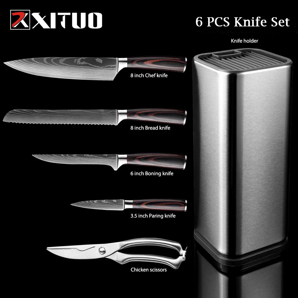 XITUO Chef knife 1-10Pcs Kitchen Knives Set Laser Damascus Patt