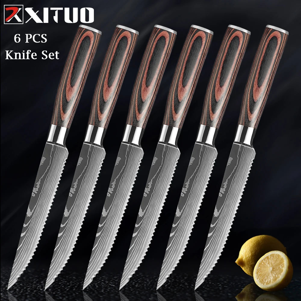 XITUO Chef knife 1-10Pcs Kitchen Knives Set Laser Damascus Patt