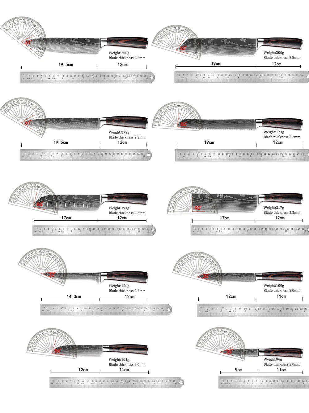 XITUO Chef knife 1-10Pcs Kitchen Knives Set Laser Damascus Patt