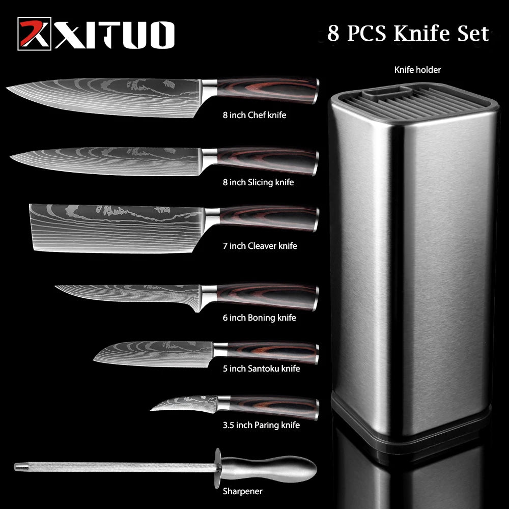 XITUO Chef knife 1-10Pcs Kitchen Knives Set Laser Damascus Patt