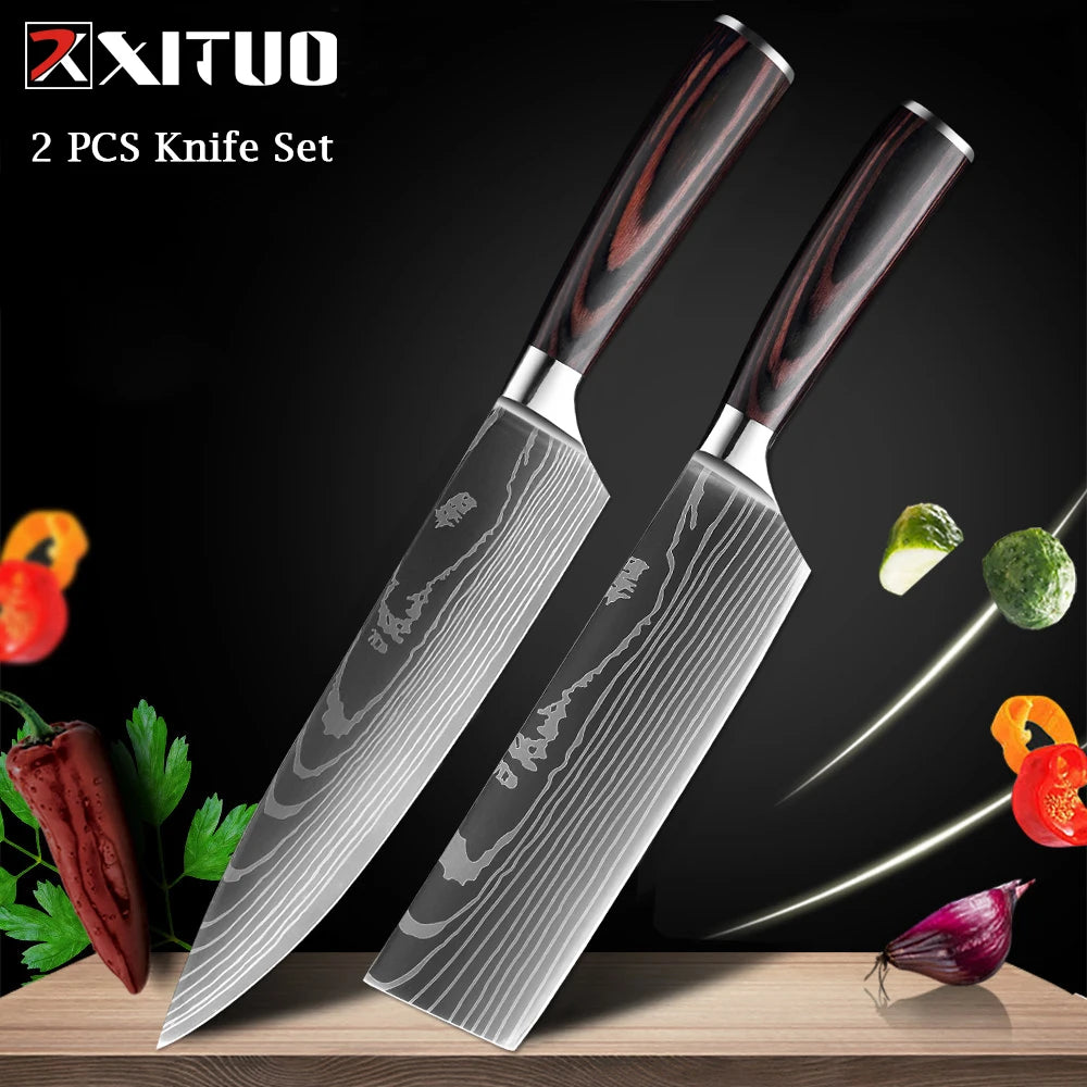 XITUO Chef knife 1-10Pcs Kitchen Knives Set Laser Damascus Patt