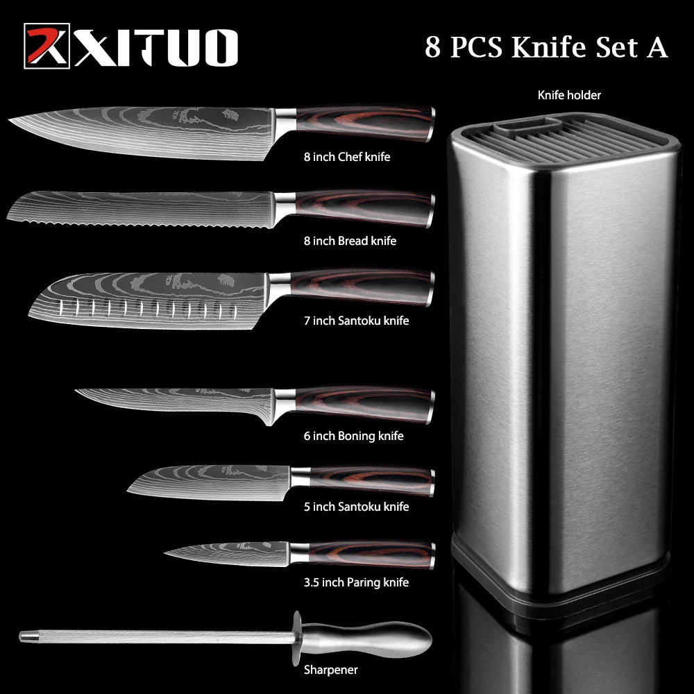 XITUO Chef knife 1-10Pcs Kitchen Knives Set Laser Damascus Patt