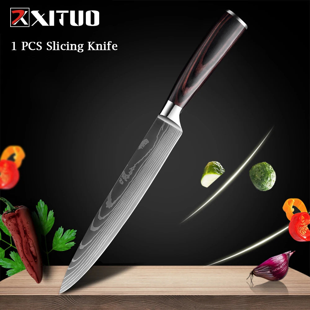XITUO Chef knife 1-10Pcs Kitchen Knives Set Laser Damascus Patt