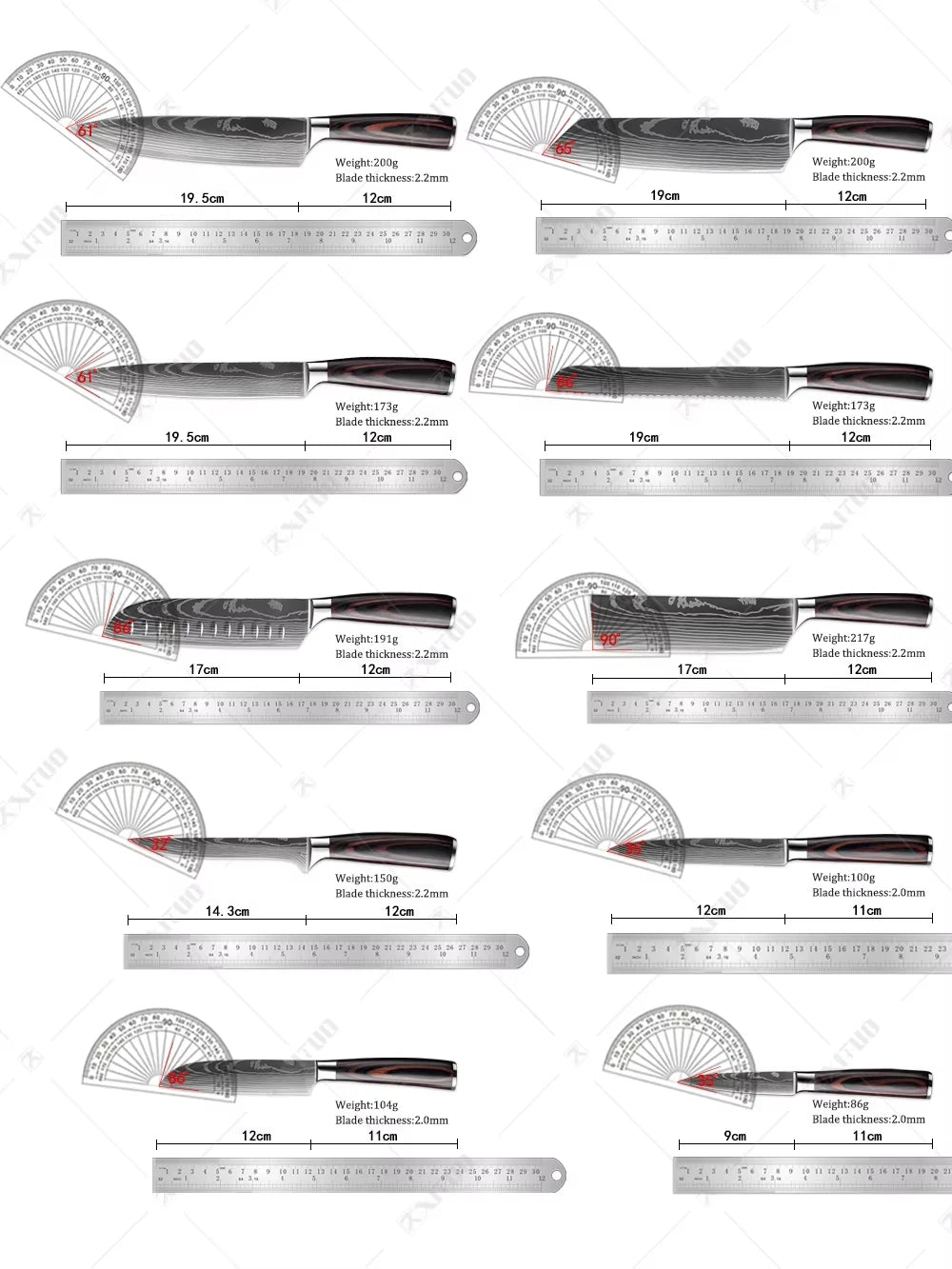 XITUO Chef knife 1-10Pcs Kitchen Knives Set Laser Damascus Patt
