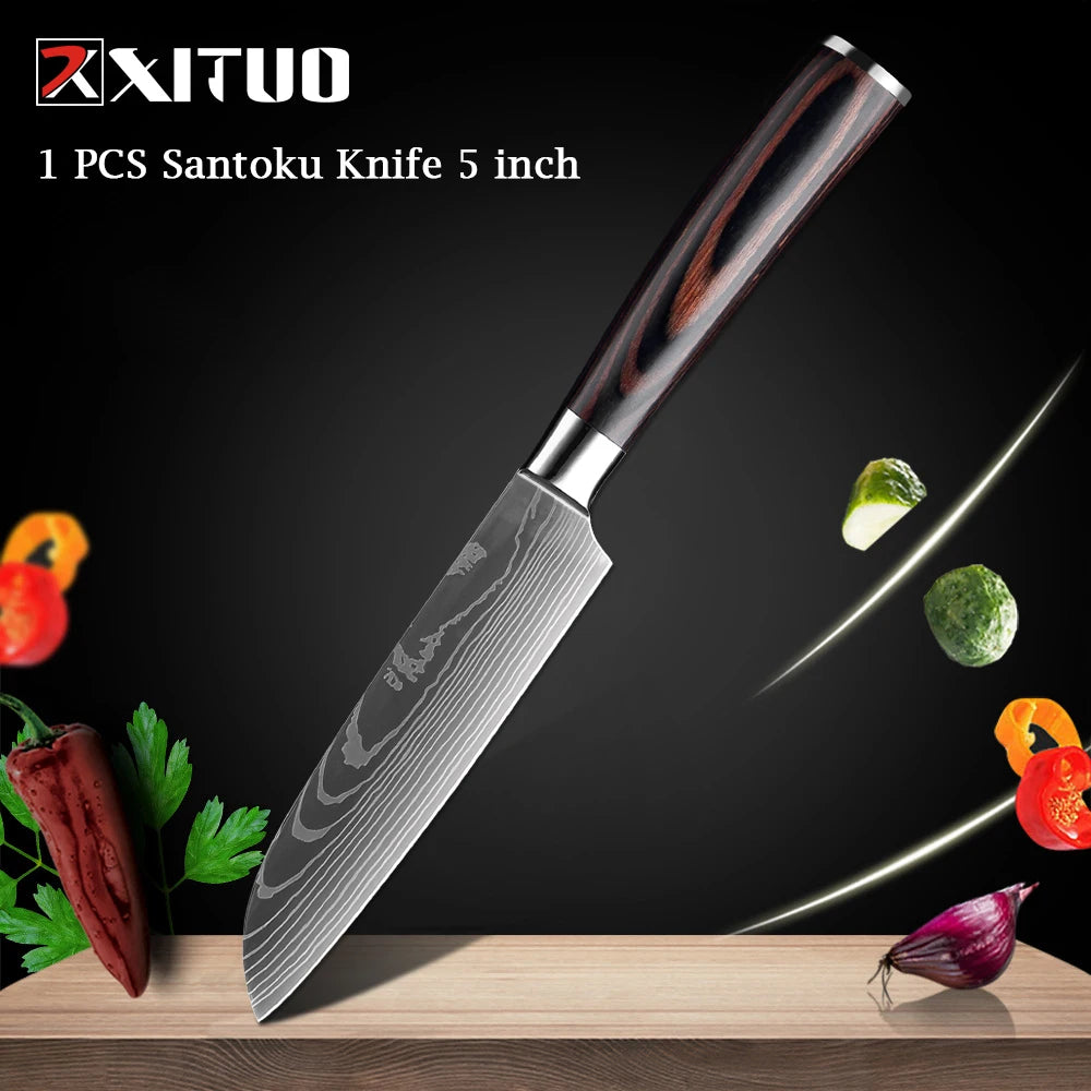 XITUO Chef knife 1-10Pcs Kitchen Knives Set Laser Damascus Patt