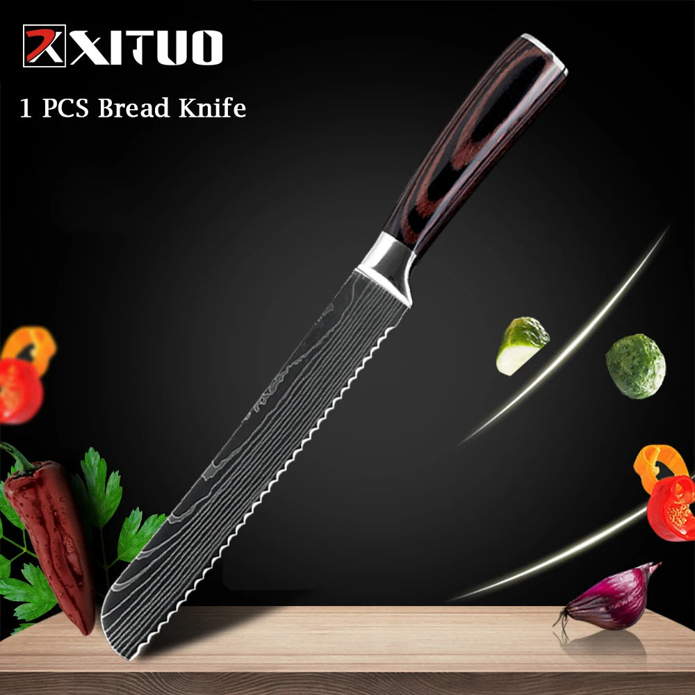 XITUO Chef knife 1-10Pcs Kitchen Knives Set Laser Damascus Patt