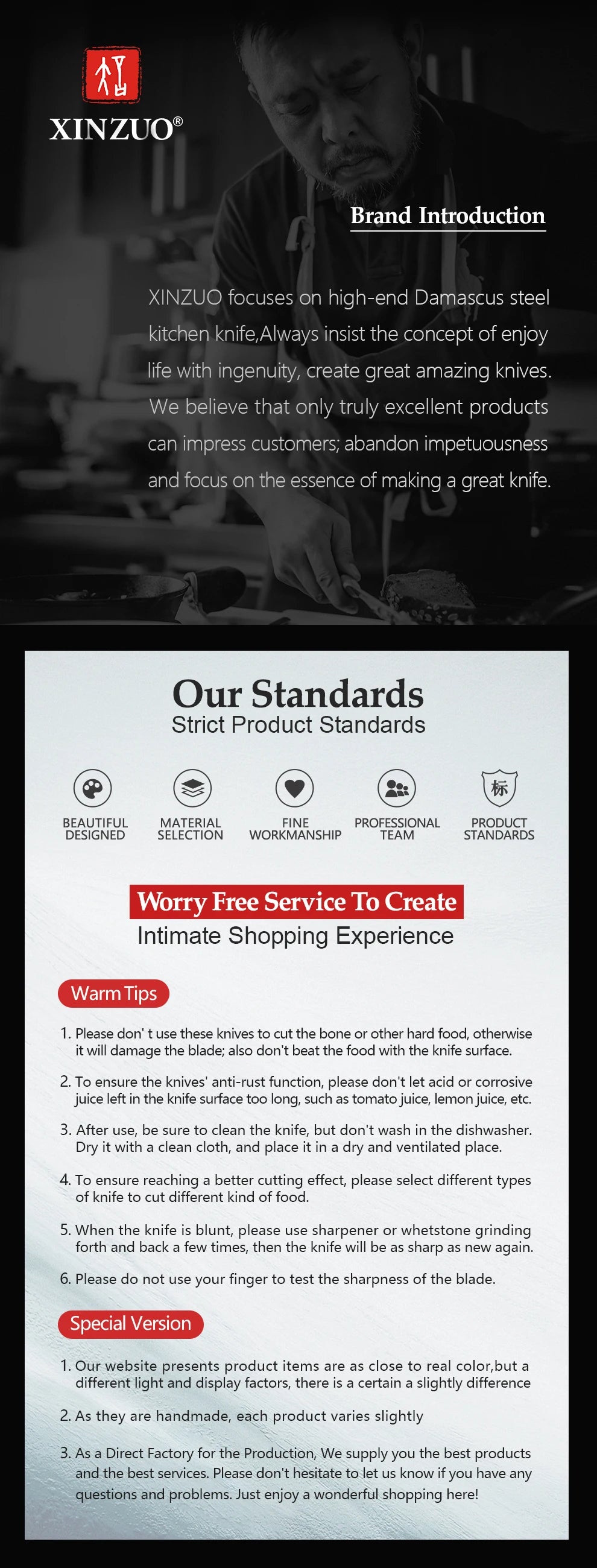 XINZUO Premium Modern Stainless Steel Chef