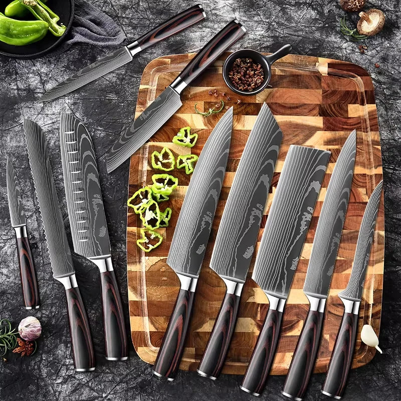 XITUO Chef knife 1-10Pcs Kitchen Knives Set Laser Damascus Patt