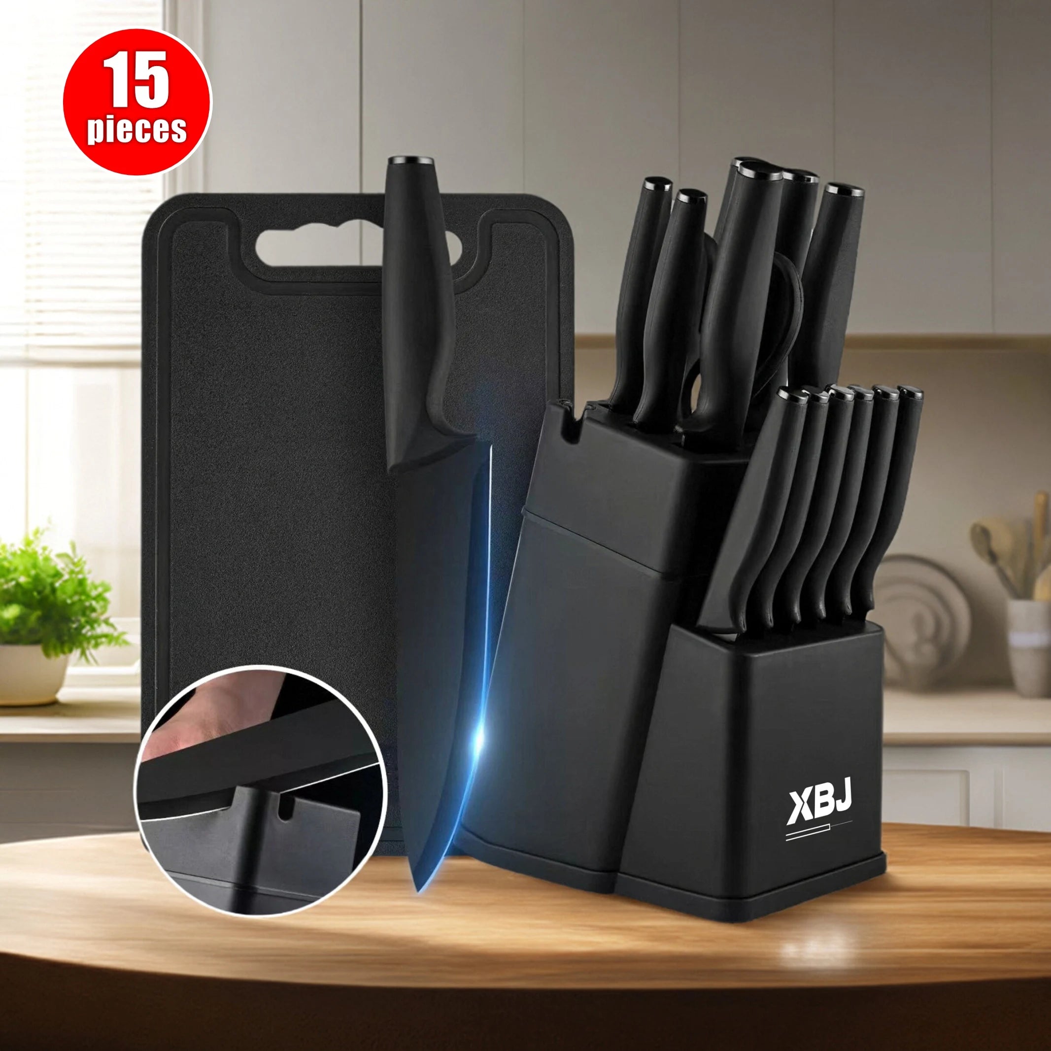 15 pieces kitchen stainless steel knife set