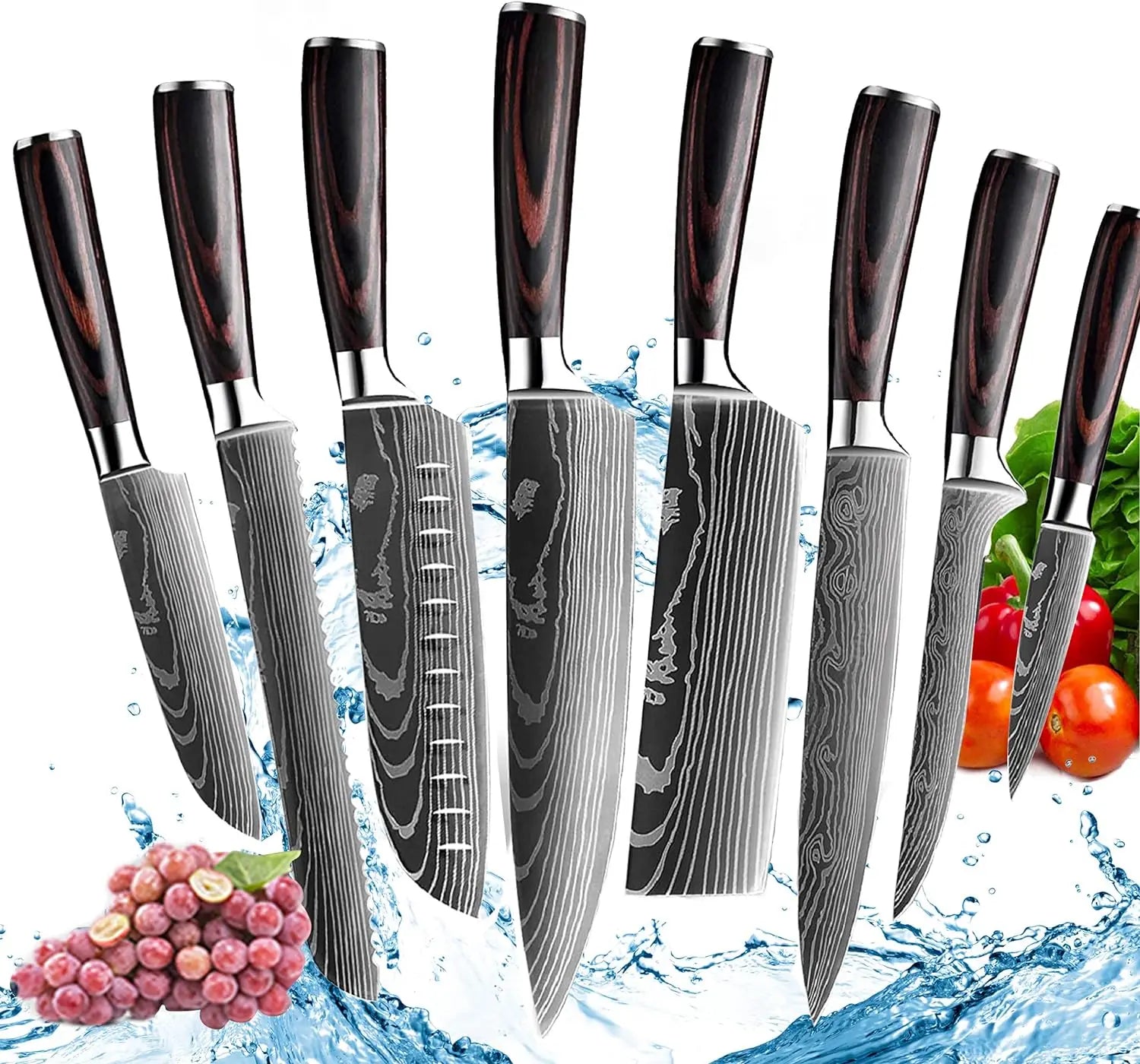 XITUO Chef knife 1-10Pcs Kitchen Knives Set Laser Damascus Patt