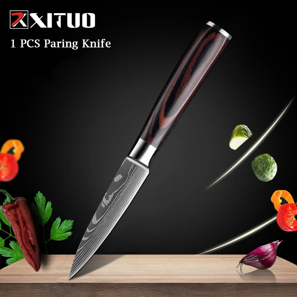 XITUO Chef knife 1-10Pcs Kitchen Knives Set Laser Damascus Patt